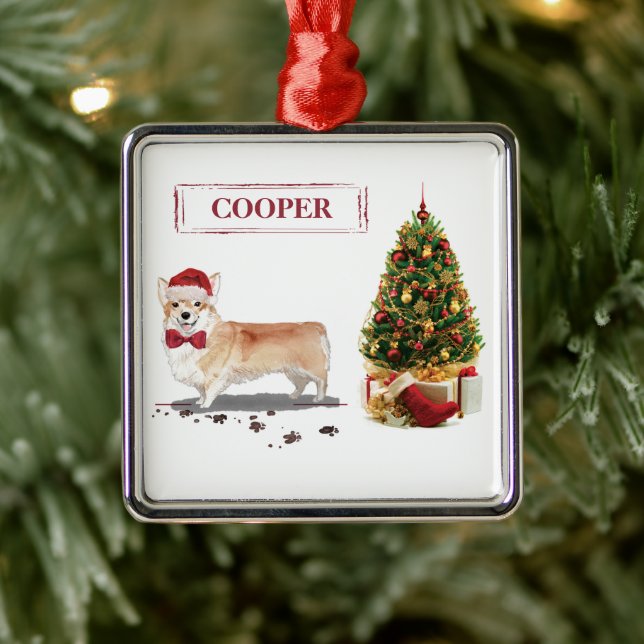 Corgi Funny Christmas Dog with Tree Metal Tree Decoration (Tree)