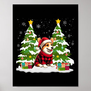 Corgi Funny Christmas Tree Lights Santa Hat Snowfl Poster