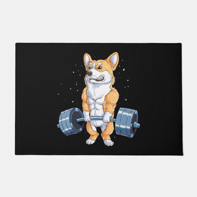 Corgi Funny Deadlift Fitness Gym Doormat (Front)