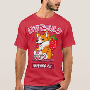 Corgi Funny Japanese Kawaii Strawberry Milk Shake T-Shirt