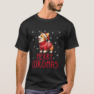 Corgi Funny Merry Christmas Santa Hat Light plaid T-Shirt