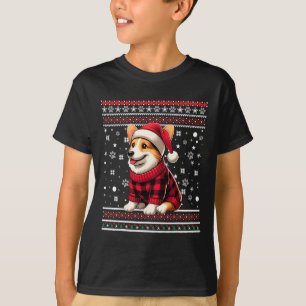 Corgi Funny Ugly Buffalo Plaid Santa Hat Christmas T-Shirt