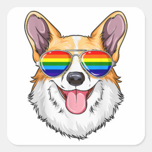 Corgi Gay Pride Flag LGBT Rainbow Sunglasses Corgi Square Sticker