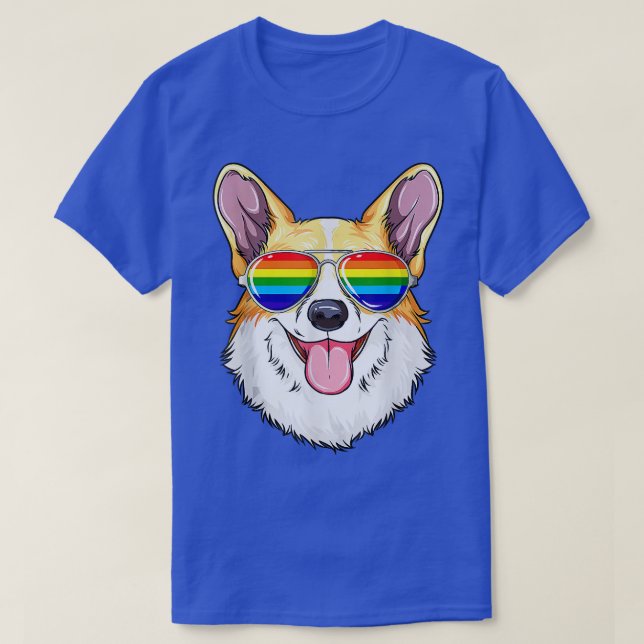 Corgi Gay Pride Flag LGBT Rainbow Sunglasses Corgi T-Shirt (Design Front)