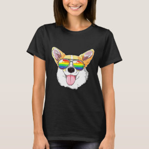 Corgi Gay Pride Flag Sunglasses Lgbt Dog Puppy T-Shirt
