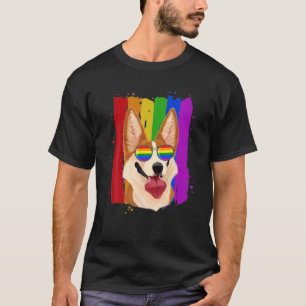 Corgi Gay Pride LGBT Rainbow Flag Dog Lover T-Shirt