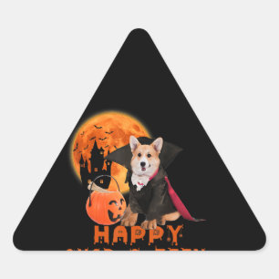 Corgi Gift Happy Quaroteen Corgi Halloween Triangle Sticker