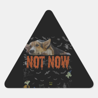 Corgi Gift | Not Now - Corgi Lover Ugly Halloween Triangle Sticker