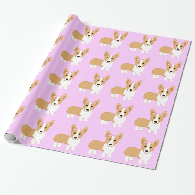 Corgi Girl Dog with Pink Bows Wrapping Paper (Unrolled)