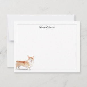 Corgi Grey Border Personalised Stationery Card