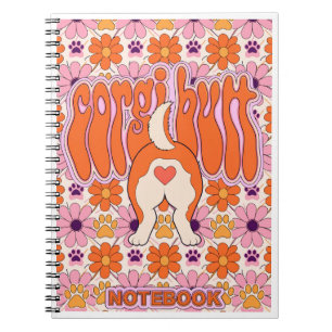 Corgi Groovy Floral Notebook - Retro Corgi Dog Hip