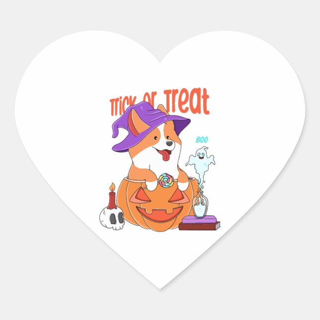 Corgi Halloween Heart Sticker (Front)