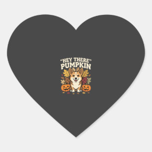 Corgi Halloween Hey There Pumpkin Design Heart Sticker