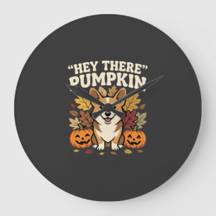 Corgi Halloween Hey There Pumpkin Design Large Clock