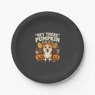Corgi Halloween Hey There Pumpkin Design Paper Plate