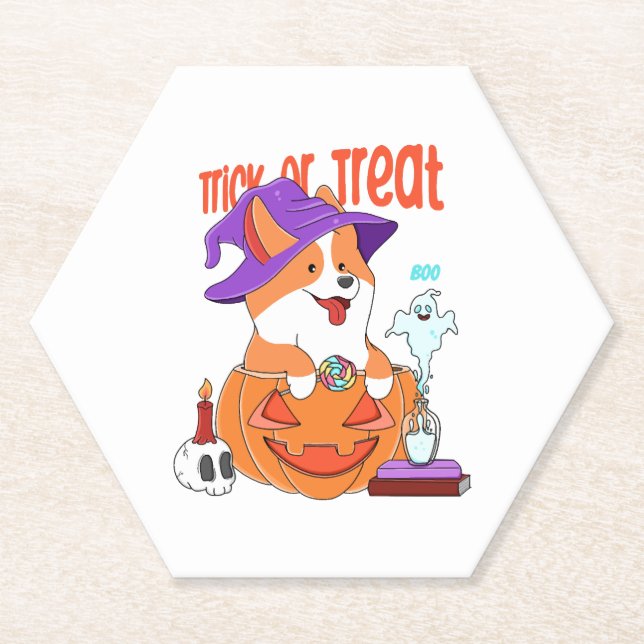 Corgi Halloween Paper Coaster (Front)