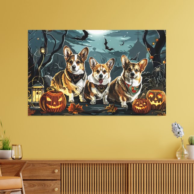 Corgi Halloween Spooky Canvas Print (Insitu(LivingRoom))