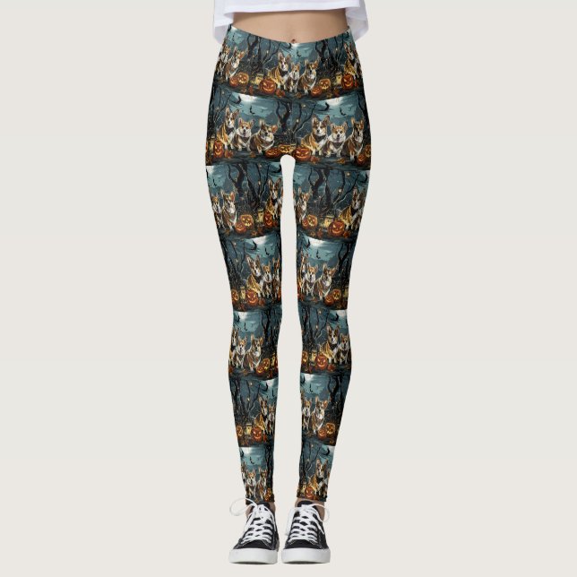 Corgi Halloween Spooky Leggings (Front)