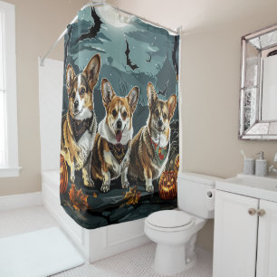 Corgi Halloween Spooky Shower Curtain