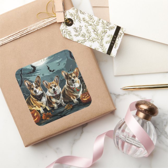 Corgi Halloween Spooky Square Sticker (Gifting)
