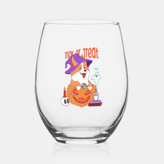 Corgi Halloween Stemless Wine Glass (Front)