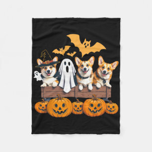 Corgi Halloween Trio Funny Spooky Dog Lover Outfit Fleece Blanket