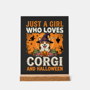 Corgi Halloween Witch Girl Vintage Horror Acrylic Sign