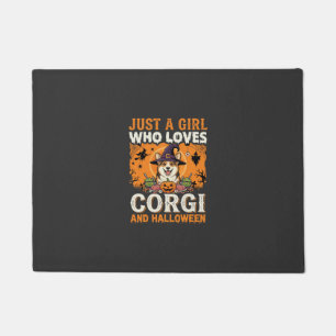 Corgi Halloween Witch Girl Vintage Horror Doormat