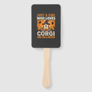 Corgi Halloween Witch Girl Vintage Horror Hand Fan