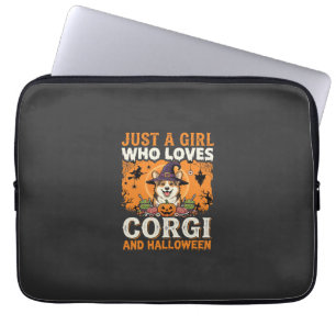 Corgi Halloween Witch Girl Vintage Horror Laptop Sleeve