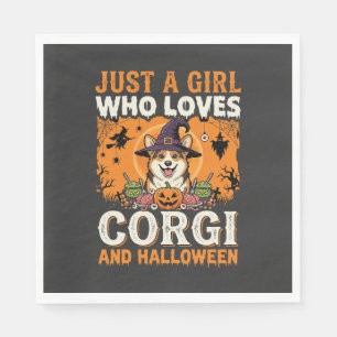 Corgi Halloween Witch Girl Vintage Horror Napkin