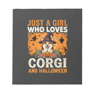 Corgi Halloween Witch Girl Vintage Horror Notepad