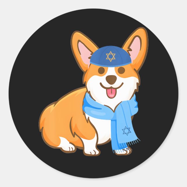 Corgi Hanukkah Funny Dog Lover Jewish Classic Round Sticker (Front)