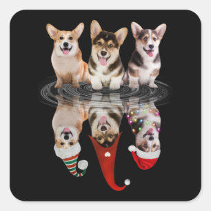 corgi happy christmas funny disguise dog square sticker