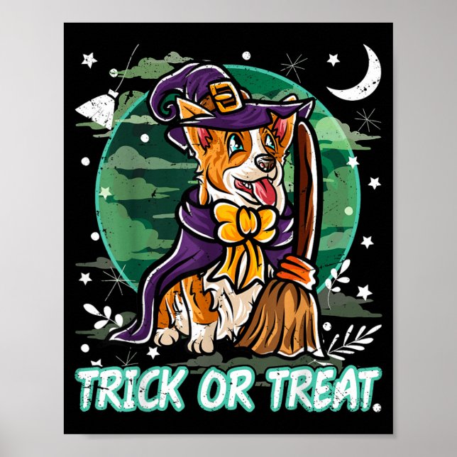Corgi Happy Halloween Costume Witch Poster (Front)