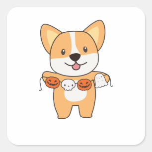 Corgi Happy Halloween Dog Costume Square Sticker