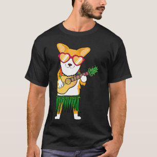 Corgi Hawaiian Costume Playing Ukulele Summer T T-Shirt