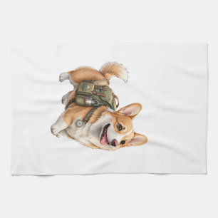 Corgi Hiking Adventure Watercolor Kitchen Towel