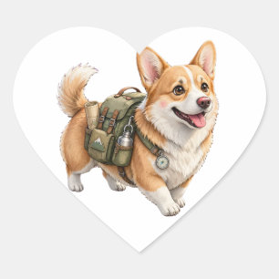Corgi Hiking Adventure Watercolor Sticker