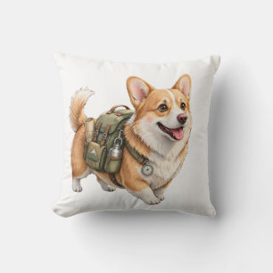 Corgi Hiking Adventure Watercolor Throw Pillow