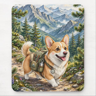 Corgi Hiking in Mountains Watercolor Mouse Mat