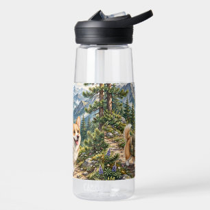 Corgi Hiking in Mountains Watercolor Water Bottle