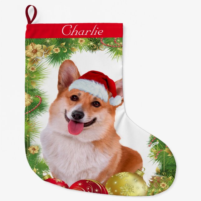 Corgi Holiday Large Christmas Stocking (Front)