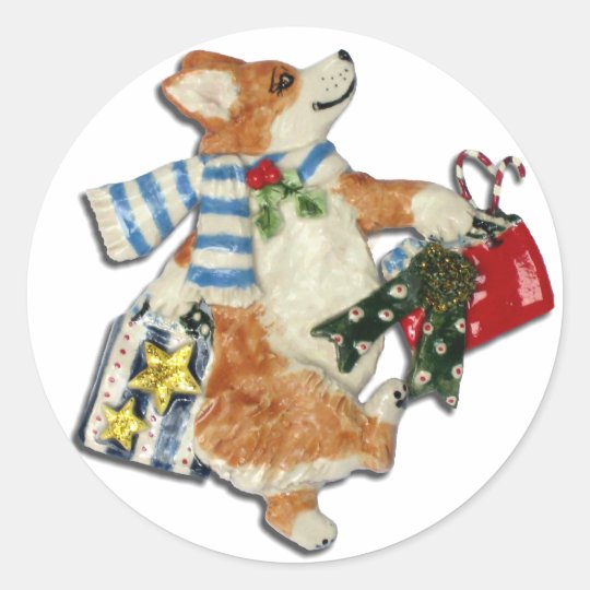 Corgi Holiday Shopper Classic Round Sticker