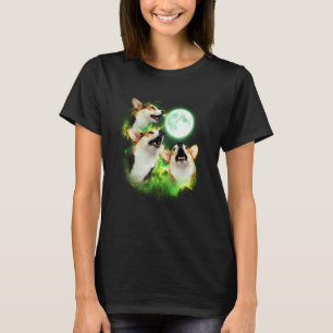 Corgi Howling at The Moon Green tie dye 3 Corgis D T-Shirt