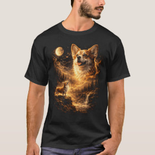 Corgi Howling Howl Vintage Funny Dog Moonlit Moon T-Shirt