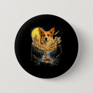 Corgi howling to the moon funny dog graphic vintag 6 cm round badge