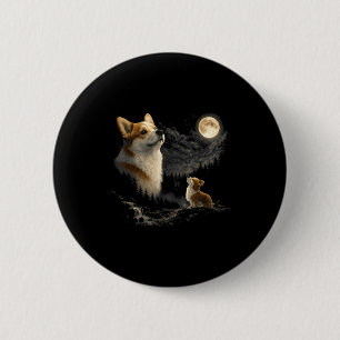 Corgi howling to the moon vintage 90s funny dog 6 cm round badge
