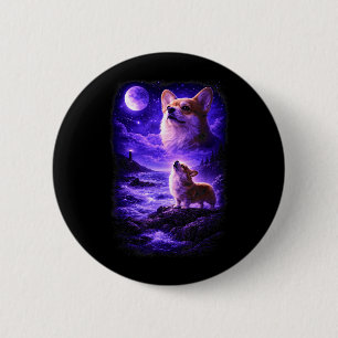Corgi howling to the moon vintage 90s funny dog 6 cm round badge