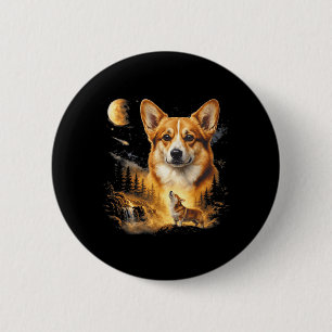 Corgi Howling to The Moon Vintage 90s Funny Dog 6 Cm Round Badge